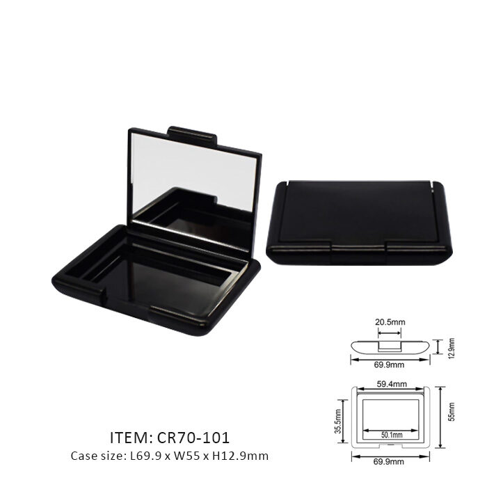 Black Rectangular Makeup Compact Packaging with a mirror on the cap