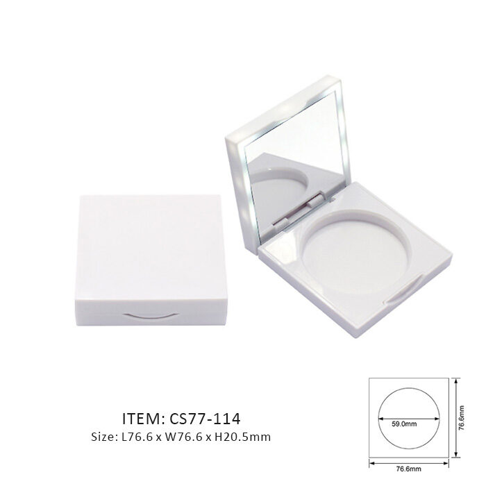 Pure whtie Square Makeup Compact with LED installed with a mirror on the cap