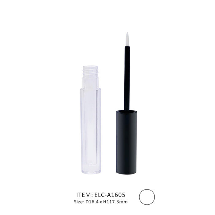 Transparent Thick Eyeliner Tube Made in Circular Shape and Installed with a Black Brush on the Cap