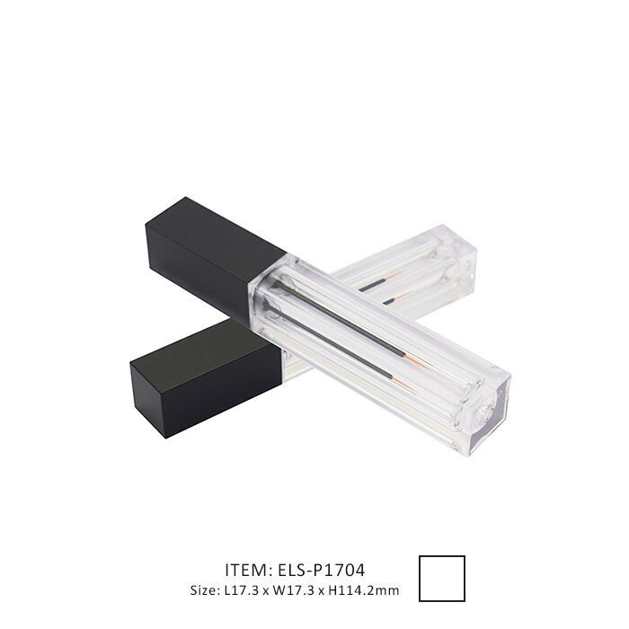 Transparent Thick Eyeliner Tube in Square Shape with a Black Cap and Installed Brush