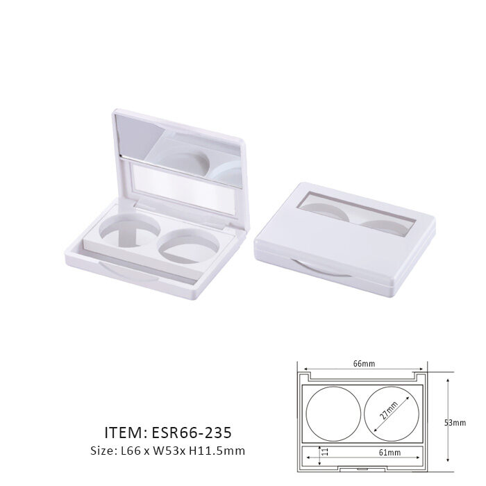 Pure White Eyeshadow Case Containing Two Circular Sections and half window and half mirror on the cap