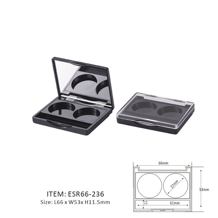 Black Popular Eyeshadow Case containing two circular sections and a mirror or window on the cap