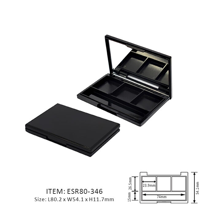 Pure Black High End Eyeshadow Palette Case including three sections and a mirror on the cap