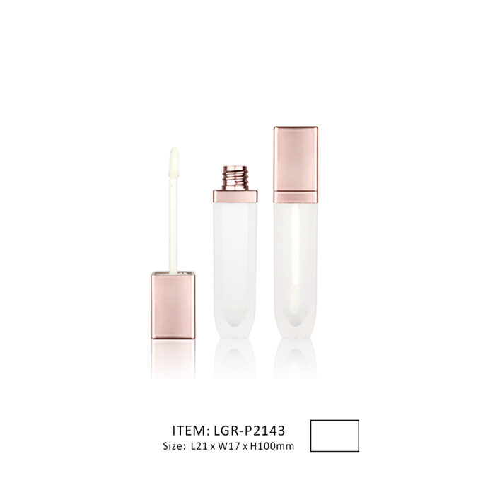 frosted makeup container for lip gloss with a rose gold cap