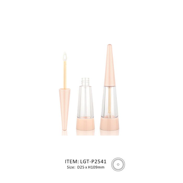 light pink empty lip gloss eyeliner tube bulk supply in a conic shape with an applicator and made with recycled plastic material produced in a conic shape