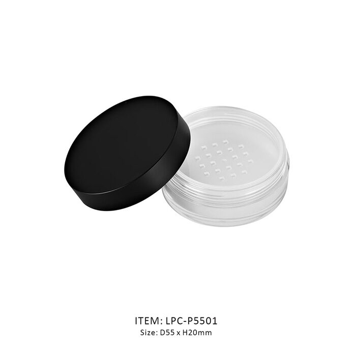 Simple Classic Loose Powder Jar manufactured in a Small volume equipped with a black cap