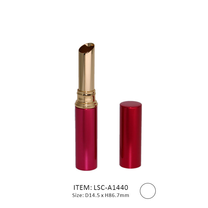 Dark Red Aluminum Lipstick Slim Tube with a golden decoration
