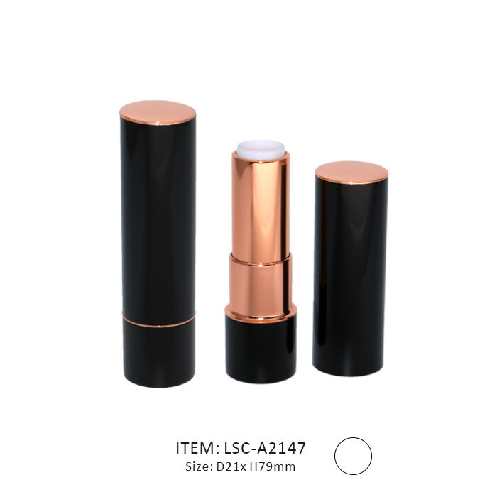 Black circular lipstick tubes including a bronze decoration inside
