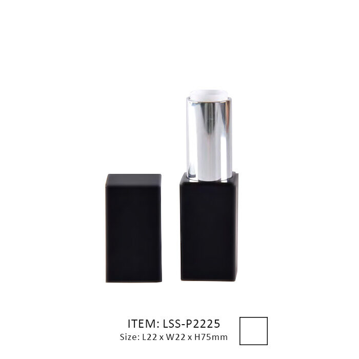 Regular sieze square magnetic lipstick lip balm tubes decorated in black and silver