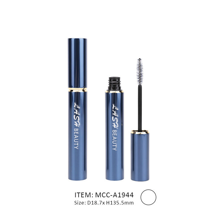 Circular Mascara Tube covered in Navy with a brush