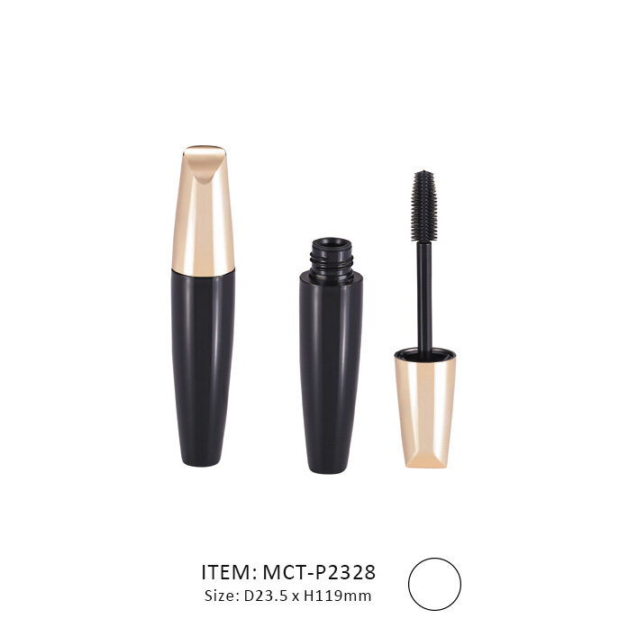 Short Conic Mascara Tube decorated in Gold on cap and installed with a brush