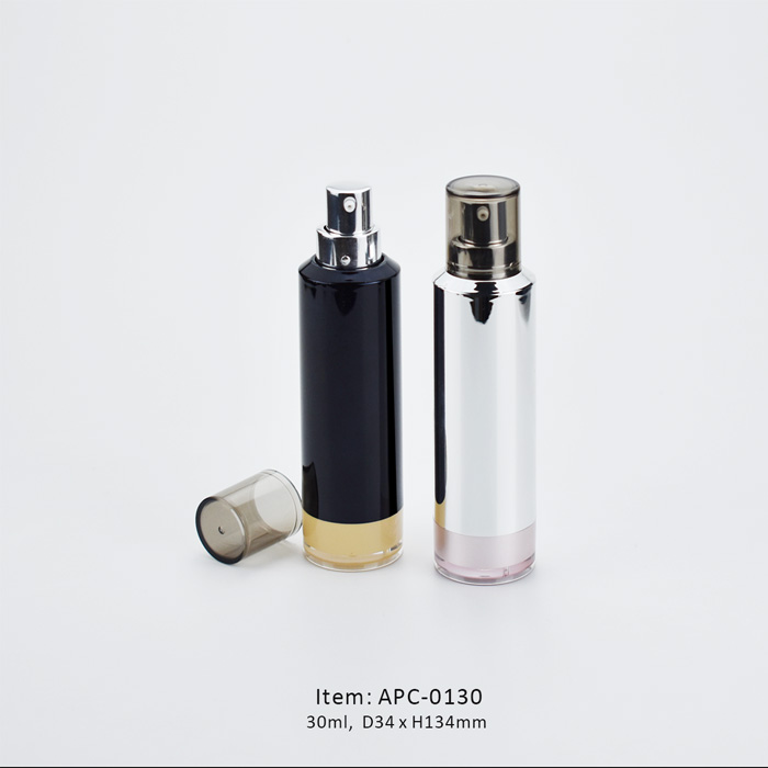two airless aluminum pump cosmetic bottles with caps