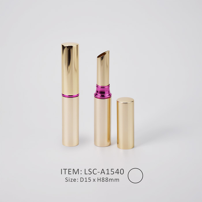 thin lipstick tube decorated with oxidized aluminum golden