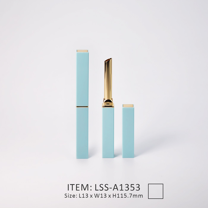 thin and light lipstick tube in blue color and square shape