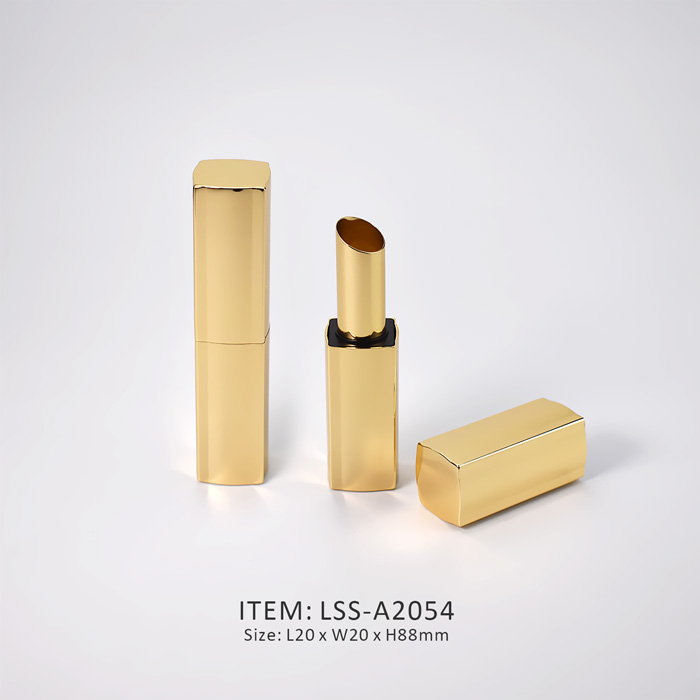 golden oxidized aluminum lipstick tube in square shape