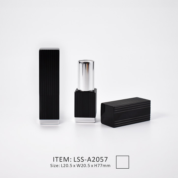 ribbed aluminum lipstick tube dark with aluminum bottom