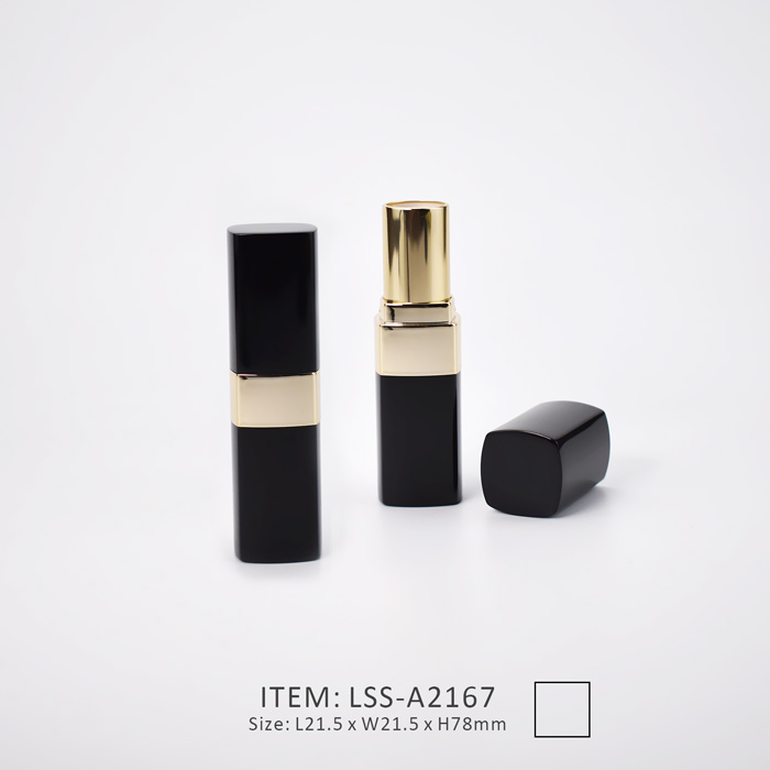 glossy aluminum plastic lipstick tube in square shape