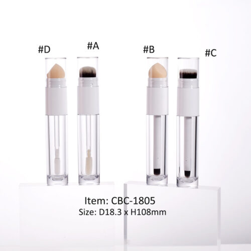empty double ended plastic bottle with brush or sponge applicator as liquid foundation concealer packaging