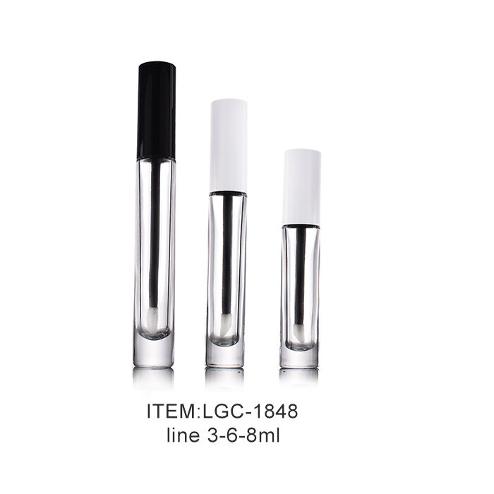 empty thick walled glass bottle with doe foot & wand as makeup container for lip gloss and liquid concealer