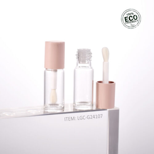 clear glass tube with PP wand and flocked doe foot, as eco-friendly lip gloss packaging
