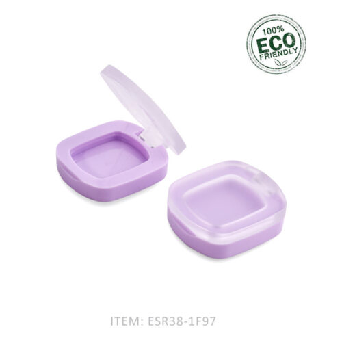 Round-corner PET single eyeshadow container with damped hinge, smooth open & close