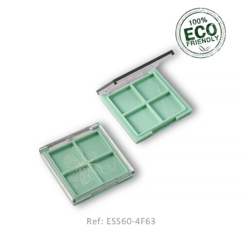 PET Blank Makeup Palette 4 Pans: square empty eyeshadow case for blusher/bronzer. Eco-conscious design