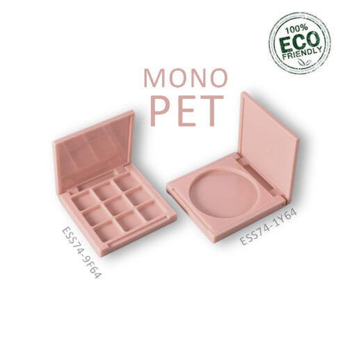 custom square mono PET makeup palette: metal-free, sustainable compact for eyeshadow or blush. 9 pans and single round pan for optional